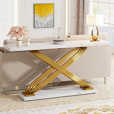 Faux Marble Console Table with Metal Frame and 2 Levels for Display or Storage