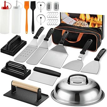 Great Ambitions 29 pc Griddle Accessory Set with Spatulas, Scraper, Basting Cover - BBQ Gifts