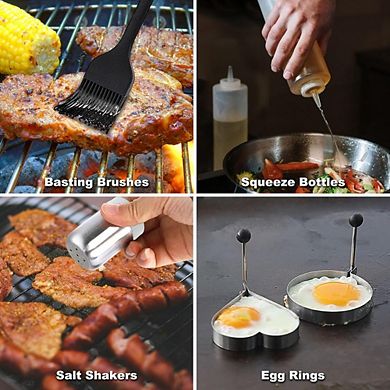 Great Ambitions 29-PC Griddle Accessory Set with Spatulas, Scraper, Basting Cover - BBQ Gifts