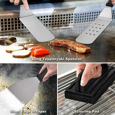 Great Ambitions 29-PC Griddle Accessory Set with Spatulas, Scraper, Basting Cover - BBQ Gifts