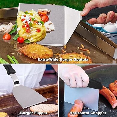 Great Ambitions 29-PC Griddle Accessory Set with Spatulas, Scraper, Basting Cover - BBQ Gifts