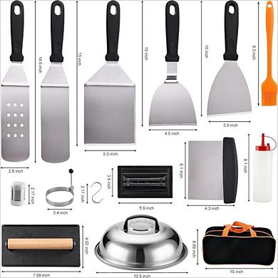 Great Ambitions 29-PC Griddle Accessory Set with Spatulas, Scraper, Basting Cover - BBQ Gifts