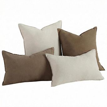 4 pc Solid Linen Pillow Covers, Decorative Natural Square & Lumbar Pillow Cases for Couch Sofa