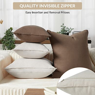 4Pcs Solid Linen Pillow Covers, Decorative Natural Square & Lumbar Pillow Cases for Couch Sofa