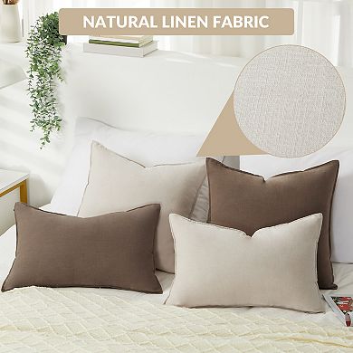 4Pcs Solid Linen Pillow Covers, Decorative Natural Square & Lumbar Pillow Cases for Couch Sofa