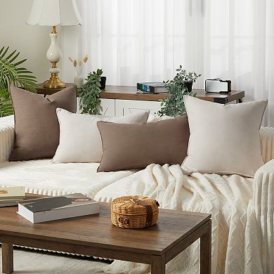 4Pcs Solid Linen Pillow Covers, Decorative Natural Square & Lumbar Pillow Cases for Couch Sofa