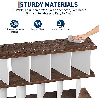 8-Cube Low Bookcase: Wood Open Storage Organizer with 10 Removable Back Panels