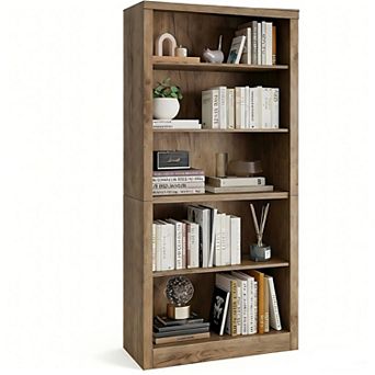 71" 5 tier Bookcase: Modern Wooden Open Storage Shelf for Home Office