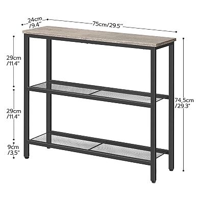 Industrial 3 Tier Console Table with Shelves, Narrow Sofa Table for Compact Spaces