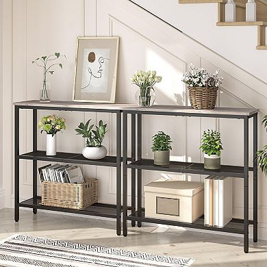 Industrial 3 Tier Console Table with Shelves, Narrow Sofa Table for Compact Spaces