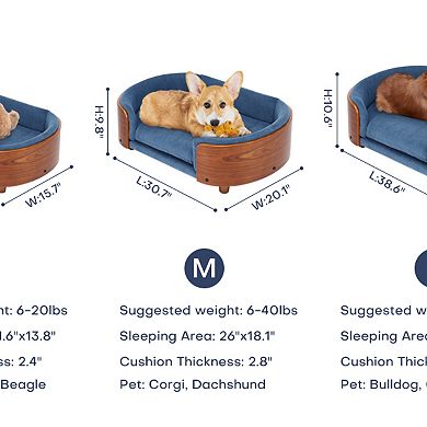 IFMALL Elevated Pet Sofa Bed with Solid Wood Legs and Velvet Cushion