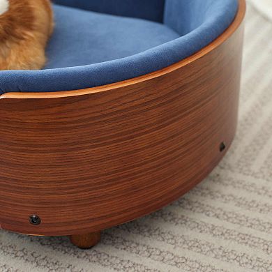 IFMALL Elevated Pet Sofa Bed with Solid Wood Legs and Velvet Cushion