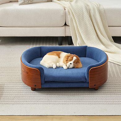 IFMALL Elevated Pet Sofa Bed with Solid Wood Legs and Velvet Cushion