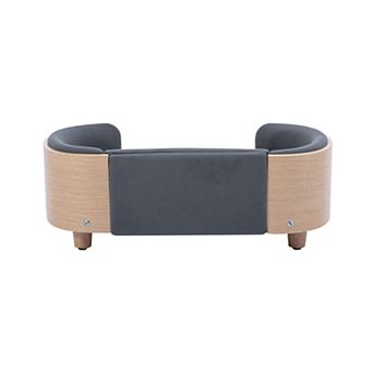 IFMALL Elevated Pet Sofa Bed with Solid Wood Legs and Velvet Cushion