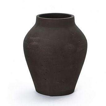 LuxenHome 13.5" Brown Floor Vase, Cement Rustic Vases for Flowers, Large Vases for Decor Living Room