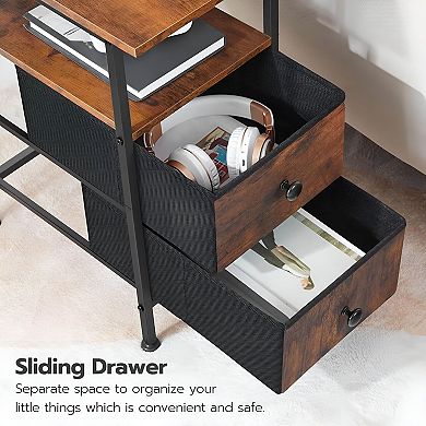 Compact Industrial End Table with Charging Station and Storage Drawers