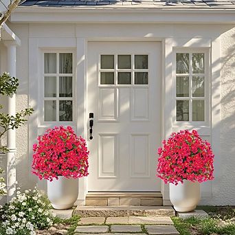 2 Packs Artificial Outdoor Bushes, UV Resistant Fake Flowers for Front Door, Patio & Porch