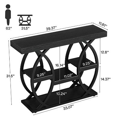4-Tier Console Table with Metal Frame, Engineered Wood Top, Entryway or Living Room Table