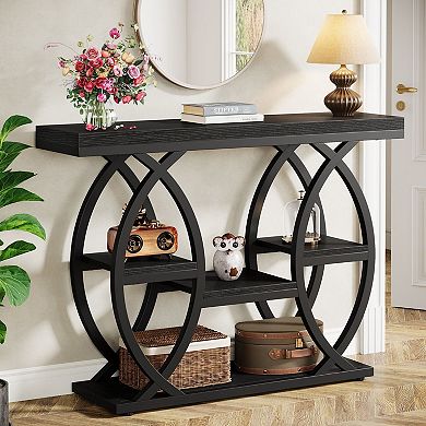 4-Tier Console Table with Metal Frame, Engineered Wood Top, Entryway or Living Room Table