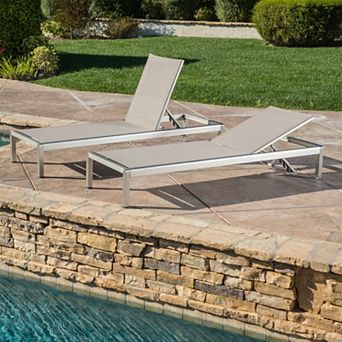 Chaise Lounge (Set of 2) Adjustable Aluminum Mesh Loungers with Wheels