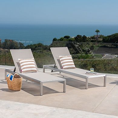 Chaise Lounge (Set of 2) Adjustable Aluminum Mesh Loungers with Wheels