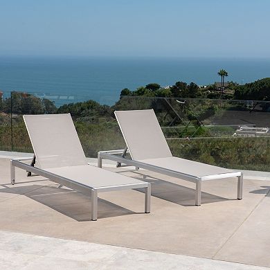 Chaise Lounge (Set of 2) Adjustable Aluminum Mesh Loungers with Wheels