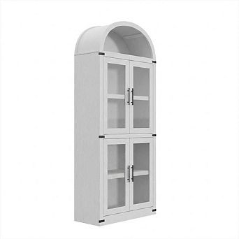71" Arched Glass Door Bookcase: 4-Door Freestanding Display Cabinet with Anti-Tip Kit