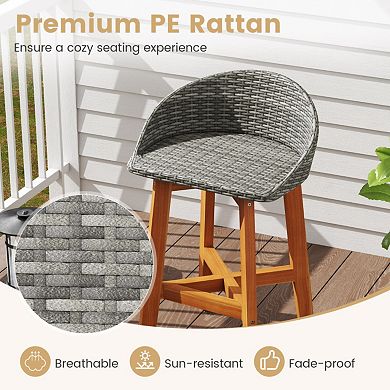 Set of 2 Outdoor Faux Rattan Bar Chairs with Ergonomic Backrests