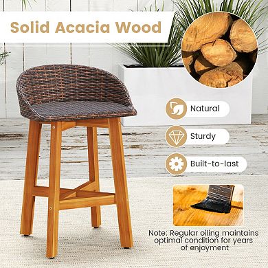 Set of 2 Outdoor Faux Rattan Bar Chairs with Ergonomic Backrests