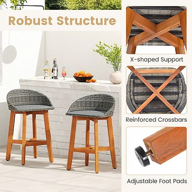 Set of 2 Outdoor Faux Rattan Bar Chairs with Ergonomic Backrests