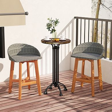 Set of 2 Outdoor Faux Rattan Bar Chairs with Ergonomic Backrests