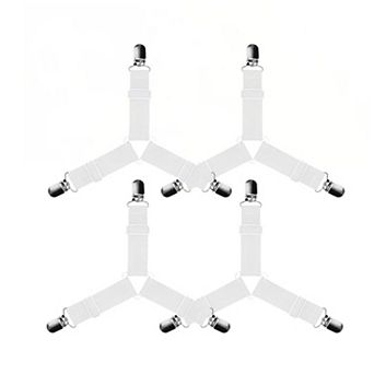 4 pc Bed Sheet Straps Adjustable Elastic Suspenders with Metal Clips