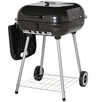 Charcoal BBQ Grill with Lid, Warming Rack, Folding Side Shelf and Wheels for Backyard Patio