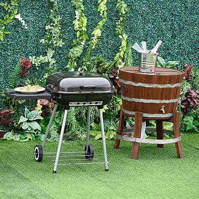 Charcoal BBQ Grill with Lid, Warming Rack, Folding Side Shelf and Wheels for Backyard Patio