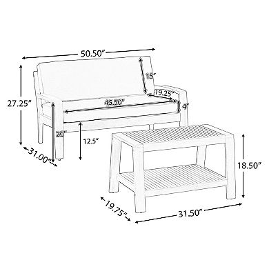Merax 2-Piece Outdoor Teak Acacia Wood Conversation Set - Loveseat & Coffee Table