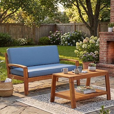 Merax 2-Piece Outdoor Teak Acacia Wood Conversation Set - Loveseat & Coffee Table