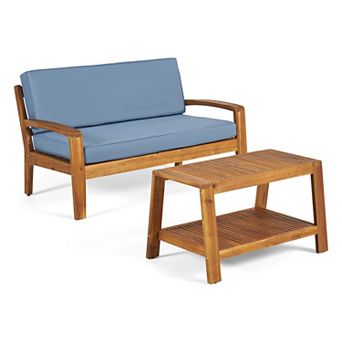 Merax 2 pc Outdoor Teak Acacia Wood Conversation Set - Loveseat & Coffee Table