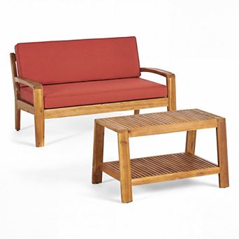 Merax 2 pc Outdoor Teak Acacia Wood Conversation Set - Loveseat & Coffee Table