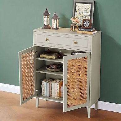 Modern Shoe Storage Cabinet with Drawer & Adjustable Shelves