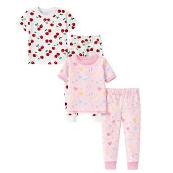 Kids Girls Cherries Candy 2-Pack Pajamas Snug Fit PJs Short Sleeve