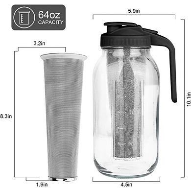 Great Ambitions Cold Brew Coffee Maker, 64oz Glass Pitcher with Filter & Leak-Proof Lid