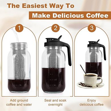 Great Ambitions Cold Brew Coffee Maker, 64oz Glass Pitcher with Filter & Leak-Proof Lid
