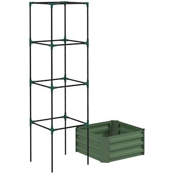 Galvanized Steel Raised Planter with Trellis, Outdoor Planter Box for Tomatoes, Fruits