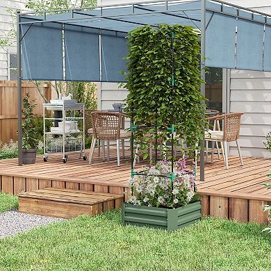 Galvanized Steel Raised Planter with Trellis, Outdoor Planter Box for Tomatoes, Fruits