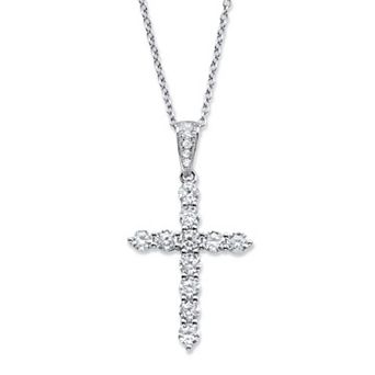1.14 ct w. Cubic Zirconia Sterling Silver Cross Pendant Necklace 16"-18"