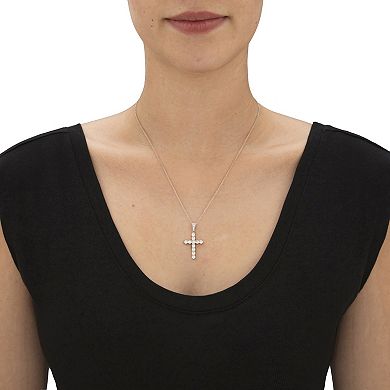 1.14 Cttw. Cubic Zirconia Sterling Silver Cross Pendant Necklace 16"-18"