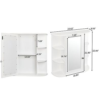 White Wall Mount Mirror Cabinet for Bathroom Vanity with Adjustable Interior Shelves