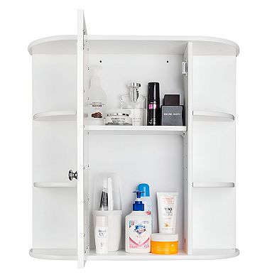White Wall Mount Mirror Cabinet for Bathroom Vanity with Adjustable Interior Shelves