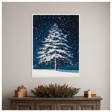 Winter Snowy Pine Tree by Pictufy Studio Framed Canvas Wall Art Print