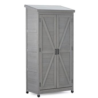 Garden Storage Cabinet with Rust-Proof Metal Top and Shelf